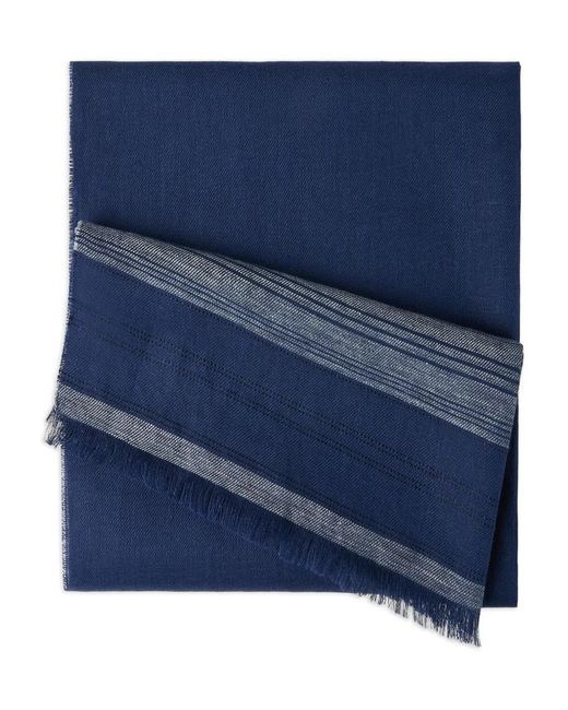 Brunello Cucinelli Blue Embroidered-Detail Linen Scarf for men