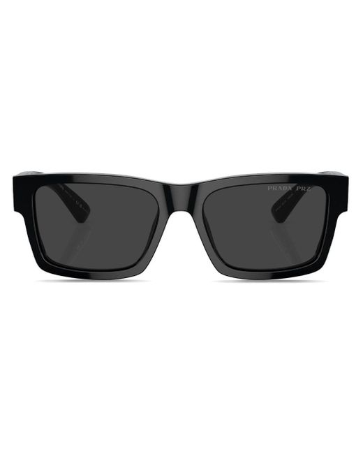 Prada Black Logo-engraved Rectangle-frame Sunglasses for men