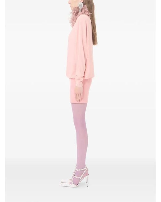Valentino Garavani Pink Feather-Trim Georgette Mini Dress