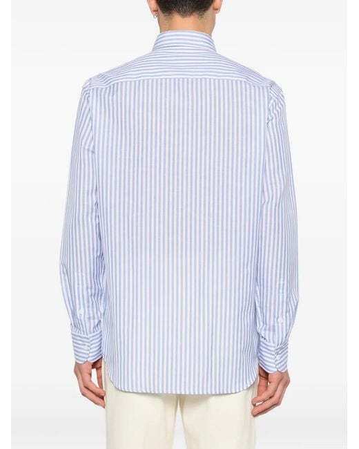 Brioni Blue Hidden Bd Striped Buttoned Shirt for men