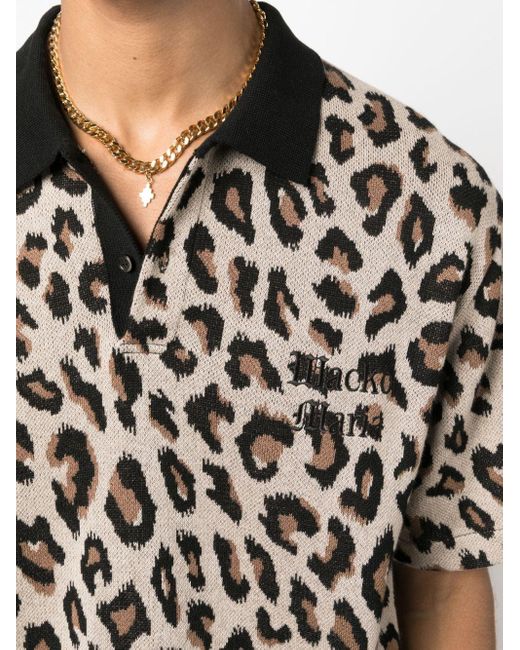 Wacko Maria Intarsia-knit Leopard Polo Shirt in Black for Men | Lyst