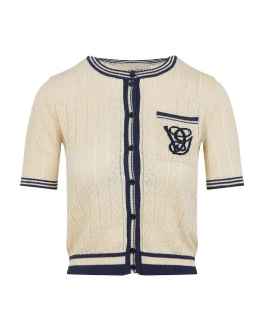 Valentino Garavani White Embroidered-Pocket Short-Sleeve Cardigan
