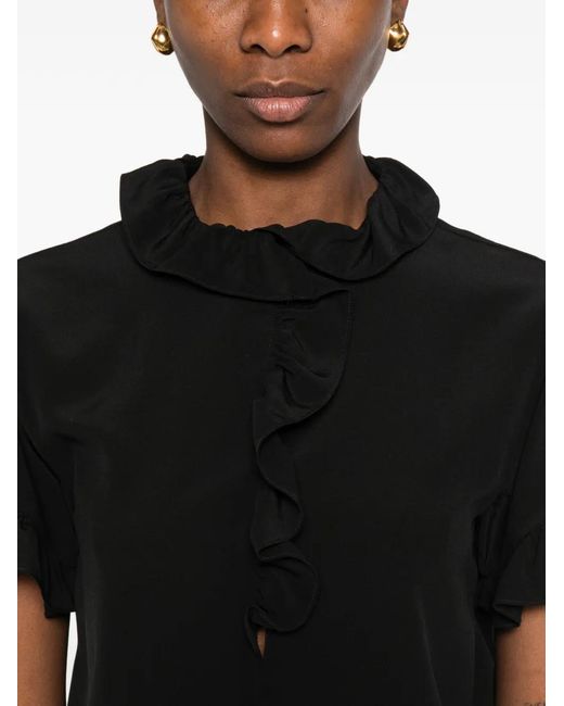 Chloé Black Short-Sleeve Top With Mother-Of-Pearl Buttons
