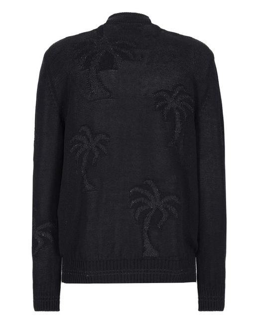 Laneus Black Palm Tree-Embroidered Jacket for men