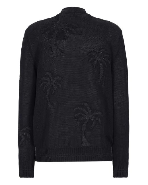 Laneus Black Palm Tree-Embroidered Jacket for men