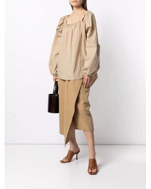 Goen.J Natural Off-Shoulder Puff-Sleeve Blouse
