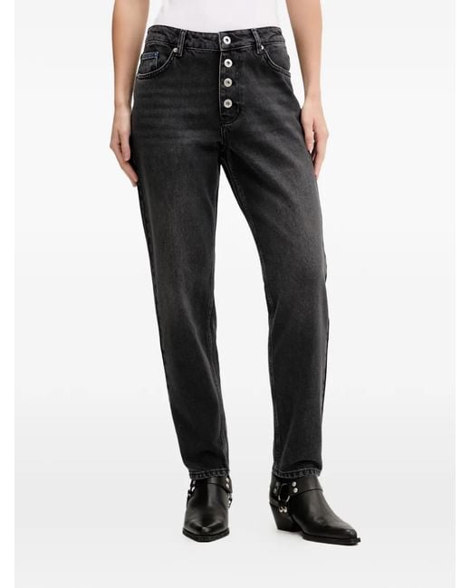 Karl Lagerfeld Black Button-Fly Logo-Patch Jeans