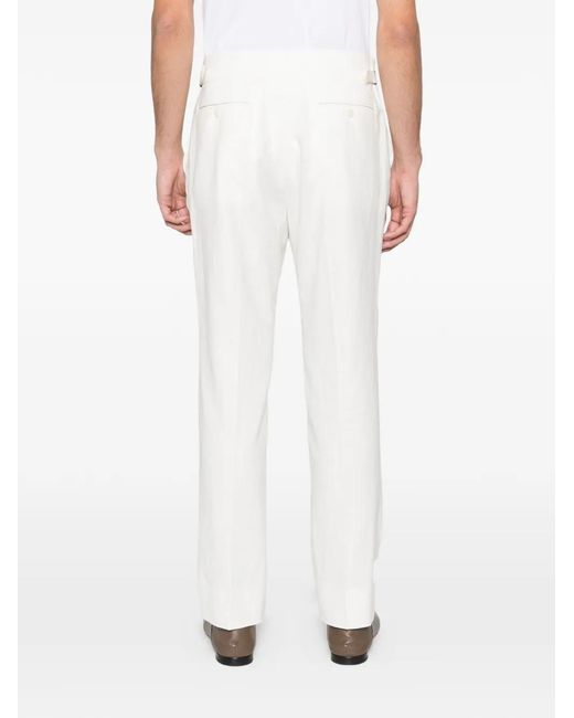 Fursac White Belt-Loops Trousers for men