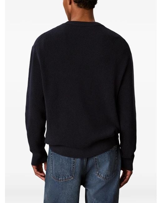 Calvin Klein Blue Waffle-Knit Logo-Patch Sweater for men