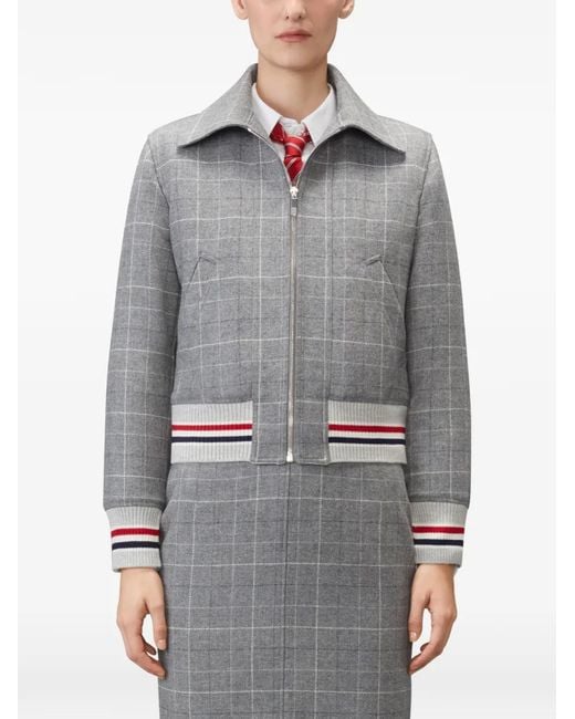 Thom Browne Gray Windowpane Houndstooth Tweed Jacket