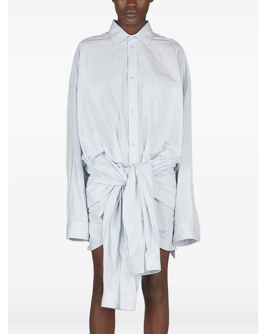 Balenciaga White Pinstriped Mini Shirt Dress