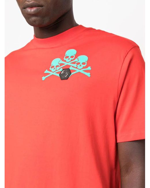 Philipp Plein Red Skull-Print Detail T-Shirt for men