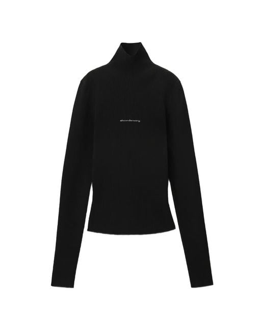 Alexander Wang Black Ls Turtle Neck Top W Jacquard Logo
