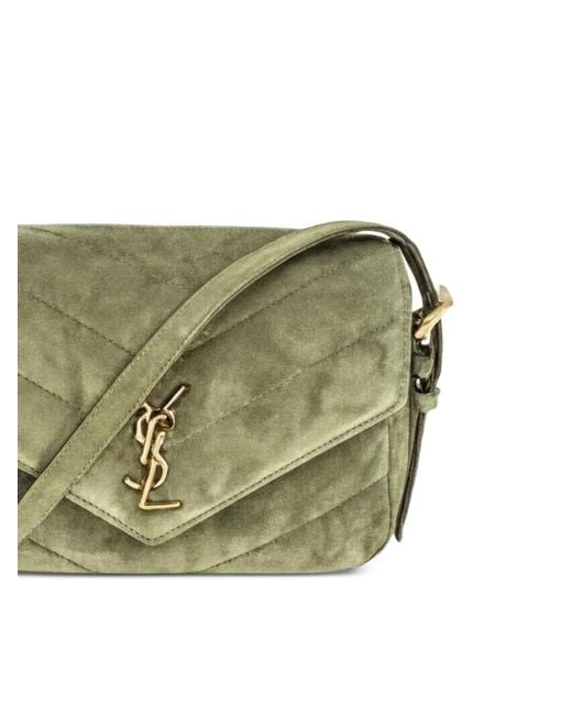 Saint Laurent Green Small Loulou Matelassé Suede Shoulder Bag
