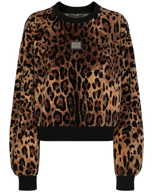 Dolce & Gabbana Black Leopard-Jacquard Chenille Jumper