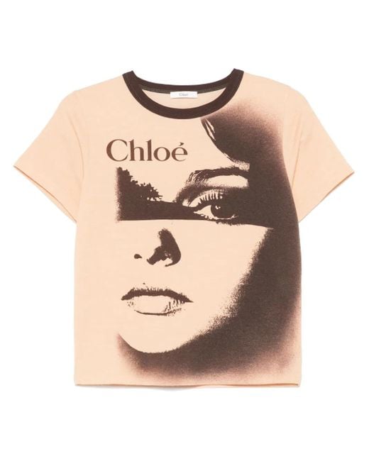 Chloé Natural T-Shirt mit Face-Print