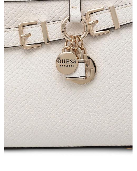 Guess White Buckle-Detail Logo-Charm Tote Bag