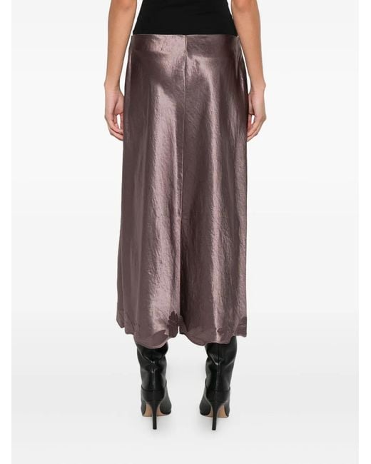 Vince Brown Satin-Finish Midi Skirt
