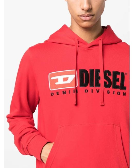 DIESEL Red Logo-Patch Cotton-Blend Hoodie for men