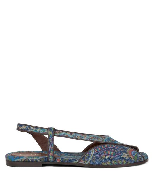 Etro Blue Low Jacquard Denim Sandals