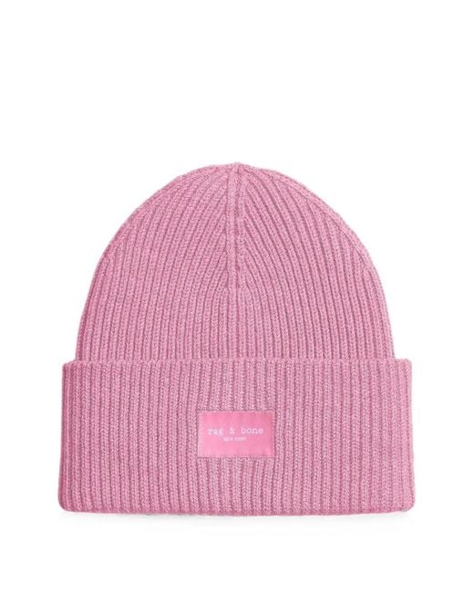 Rag & Bone Pink Blake Ribbed Beanie Hat