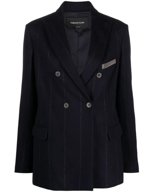 Fabiana Filippi Black Stripe-Detail Double-Breasted Blazer