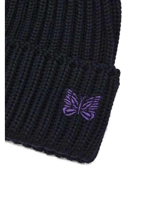 Needles Blue Ribbed Butterfly Beanie for men