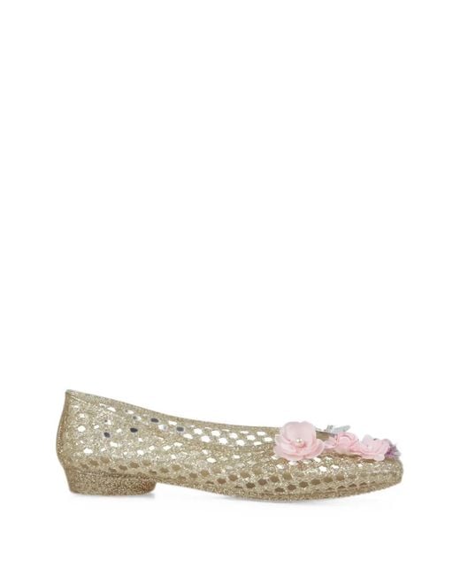 HEAVENLY JELLY White Hibiscus Floral-Appliqué Ballet Flats