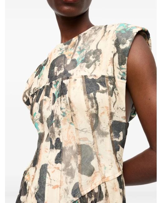 Ganni Natural Floral-Print Dress