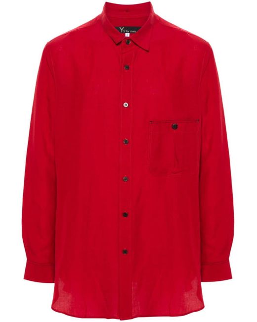 Y's Yohji Yamamoto Red Asymmetric-collar Linen-blend Shirt for men