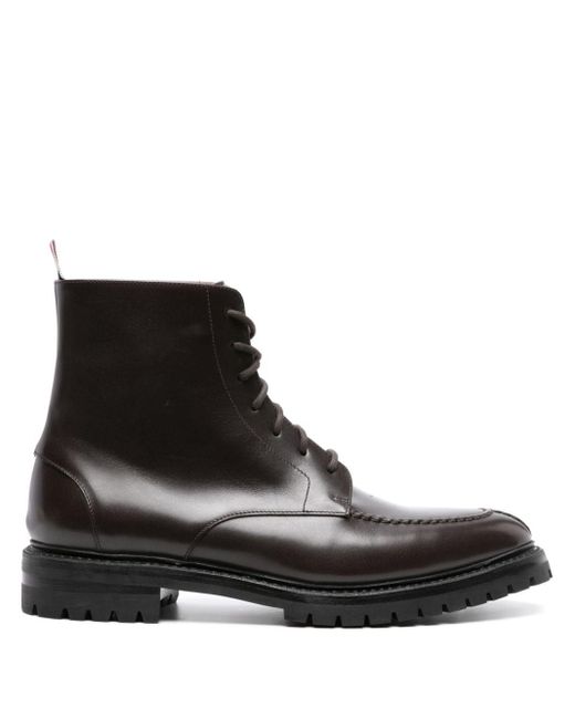 Thom Browne Black Almond-toe Leather Ankle Boots for men