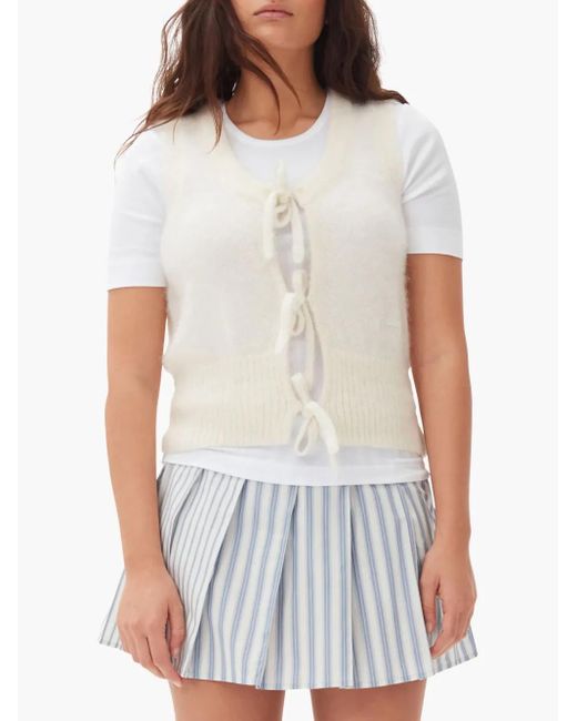 Ganni Natural Mohair-Merino Knit Sleeveless Jacket