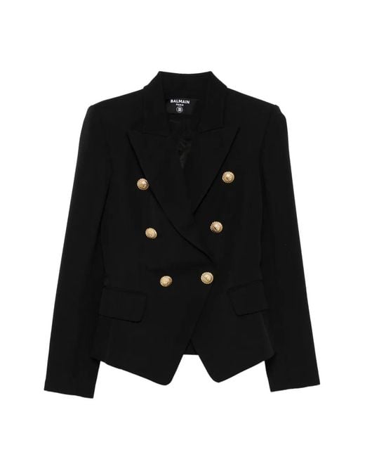 Balmain Black Double-Breasted Wool Blazer