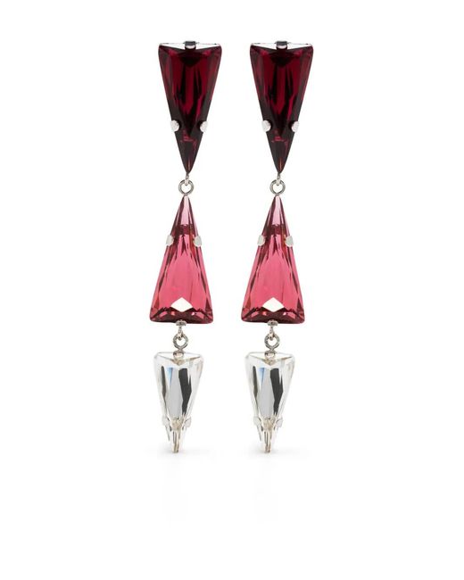 Patrizia Pepe Red Crystal-Embellished Triangle Earrings
