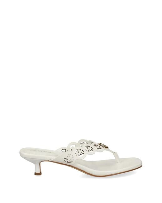 MICHAEL Michael Kors White Logo-Cutout Kitten-Heel Sandals