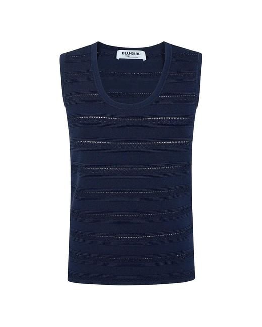 Blugirl Blumarine Blue Pointelle-Knit Ribbed Top