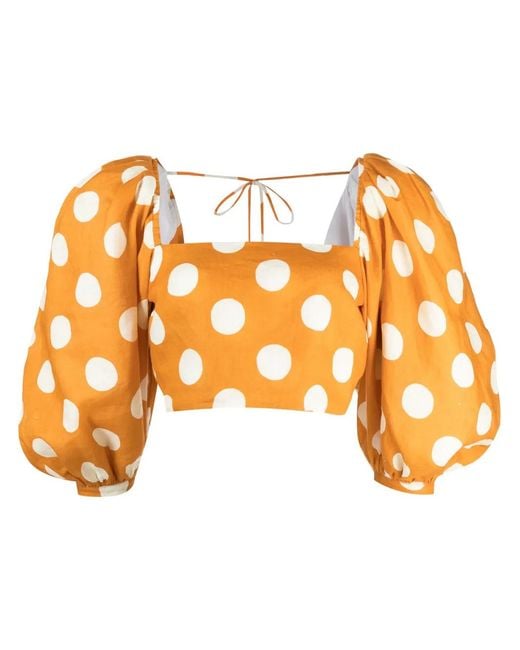 Cala De La Cruz Orange Blouse Crop Sami À Pois