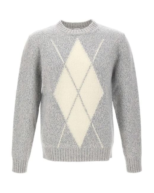 メンズ Eleventy Geometric-pattern Wool Sweater Gray