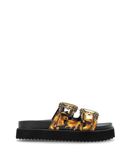 Versace Jeans Couture Black Sandales À Imprimé Barocco À Boucle