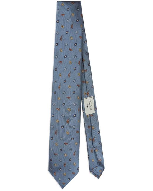 Etro Blue Patterned-jacquard Silk Tie for men