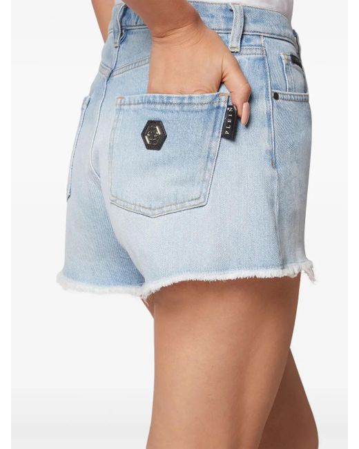 Philipp Plein Blue Logo-Appliquéd Denim Mini Shorts