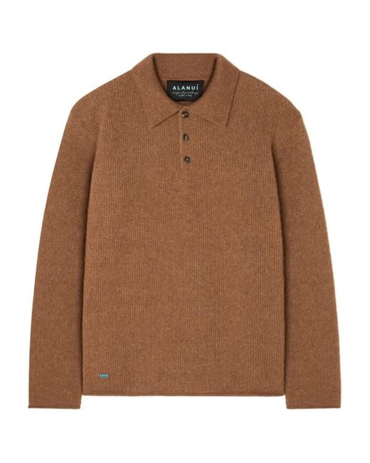 Alanui Brown Cashmere Blend Polo Shirt for men