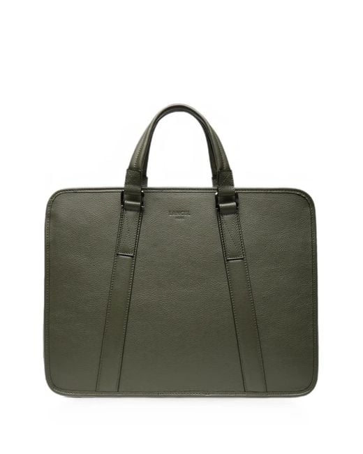 Lancel Green Mistral Logo-Embossed Pebbled Laptop Bag