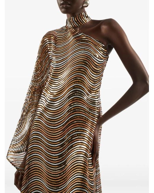 ‎Taller Marmo Metallic Glaum One-Shoulder Midi Dress
