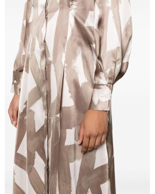 Kiton Natural Abstract-print Silk Midi Dress