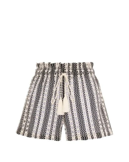 Palmacea White Irene Tassel-Detail Striped Shorts