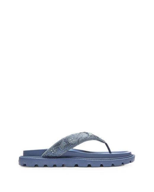 COACH Blue Crystal-Embellished Logo-Print Flip-Flops