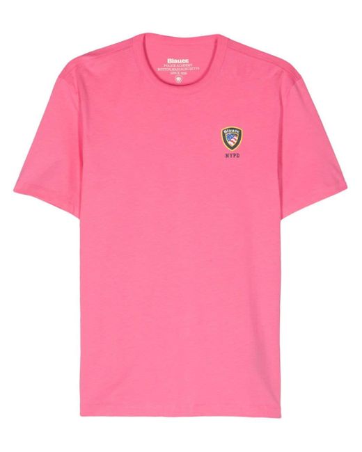 Blauer T-Shirt mit Logo-Print in Pink für Herren