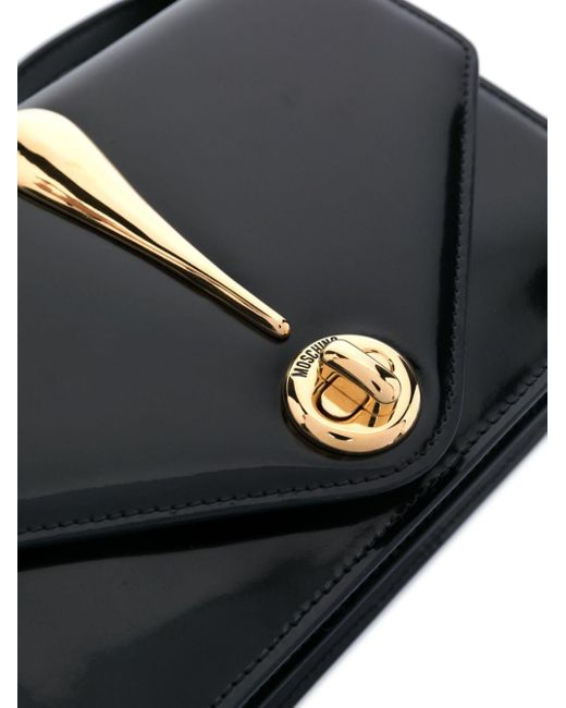 Borsa a spalla con placca logo di Moschino in Black