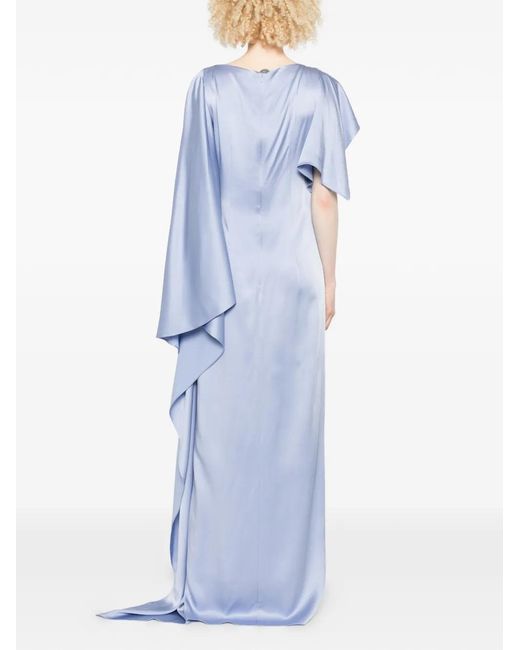 Erdem Blue Draped Floral-Embellishment Maxi Dress